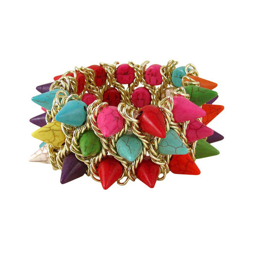 Spiked Stretch Cuff Bracelet Rainbow