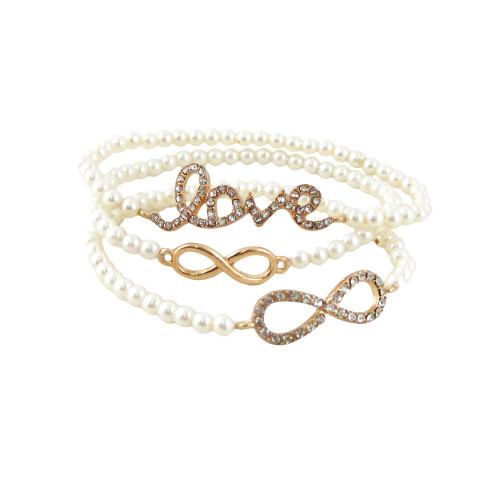 Triple Beaded Stretch Bracelet Love Infinity White