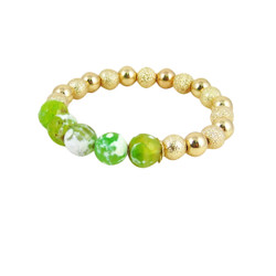 Semi Precious Beads Stretch Bracelet Gold Lime Green