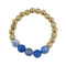 Semi Precious Beads Stretch Bracelet Gold Blue Bell