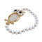 Beaded Stretch Owl Bracelet Gold White