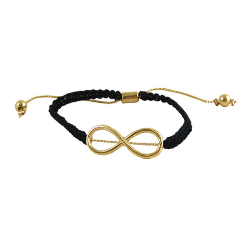 Infinity Charm Crochet Bracelet Gold Black