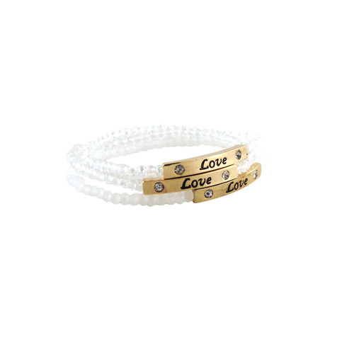 Love Charm Set of Three Stretch Bracelets White