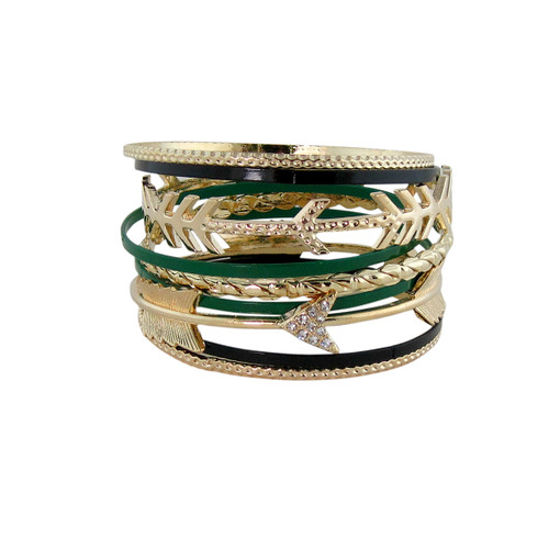 Know Your Direction set of Arrow Bangles Green, Black and Gold