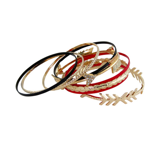 Know Your Direction set of Arrow Bangles Red, Black, and Gold