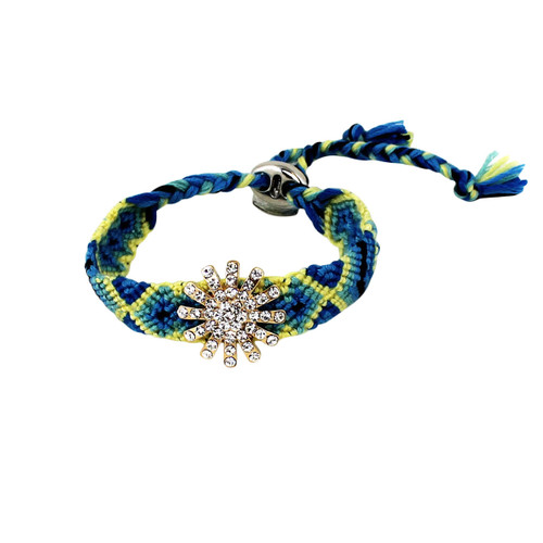 Threaded Friendship Bracelet with Crystals Blue and Yellow