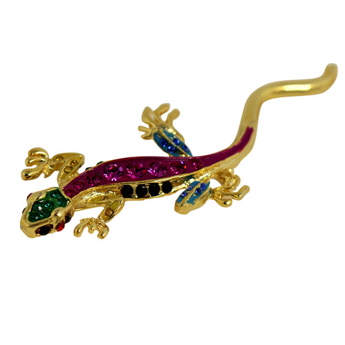 Crystal Gecko Brooch Gold and Purple