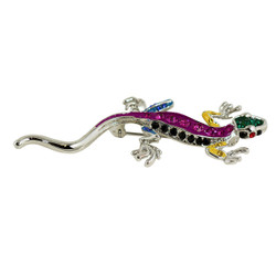 Crystal Gecko Brooch Silver and Purple