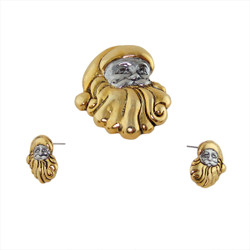 Silver and Gold Santa Face Brooch and Earrings Set