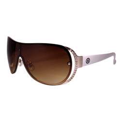 Rhinestone Detail Sheild Style Sunglasses White