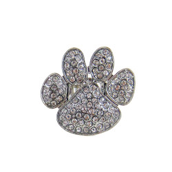 Paw Print Stretch Ring Bejeweled Silver