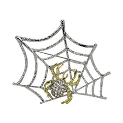 Spider on Web Two Tone Brooch Pin Bejeweled