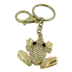 Tree Frog Purse Charm Keychain Gold Tone Bejeweled