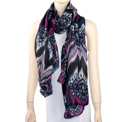 New Tribal Pattern Scarf Grey and Fuchsia