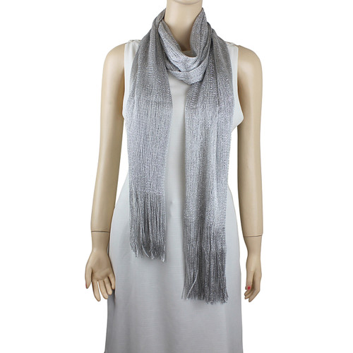 Shimmer and Shine Fringed Scarf Silver