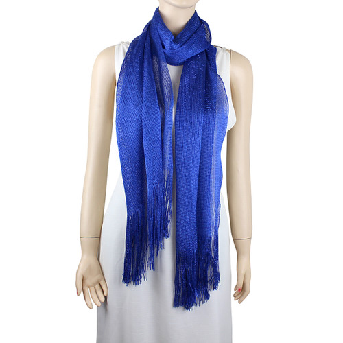 Shimmer and Shine Fringed Scarf Royal Blue