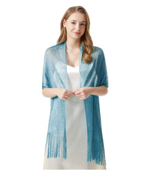 Shimmer and Shine Fringed Scarf Teal Blue