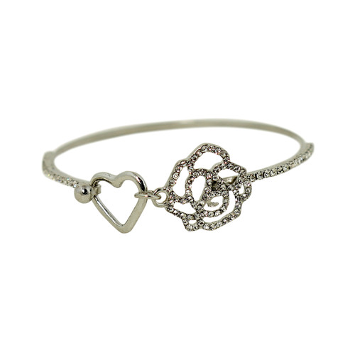 Heart and Rose Wire Bracelet Silver