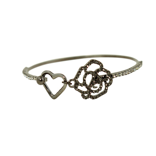 Heart and Rose Wire Bracelet Black