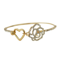 Heart and Rose Wire Bracelet Gold