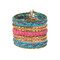 Bohemian Braided and Beaded Wrist Cuff Pink and Bright Blue
