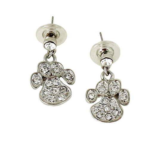 Sparkling Animal Paw Dangling Earrings with Crystals