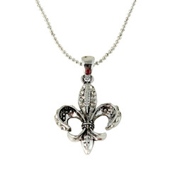 Silver Fleur De Lis Necklace with Crystals