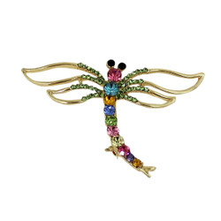 Colorful Sparkling Dragonfly Brooch with Crystals