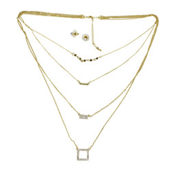 Four Layer Crystal Embellished Necklace Gold
