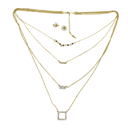 Four Layer Crystal Embellished Necklace Gold