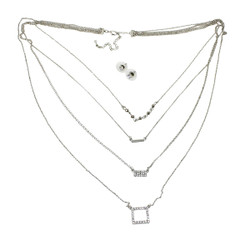 Four Layer Crystal Embellished Necklace Silver