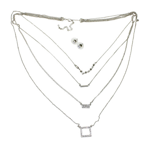 Four Layer Crystal Embellished Necklace Silver
