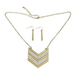 Chevron Shield Necklace and Earrings Set White Howlite