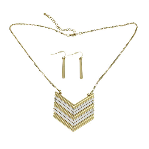 Chevron Shield Necklace and Earrings Set White Howlite