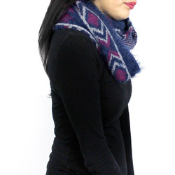 Very Soft Navaho Print Infinity Scarf Blue and Fuchsia