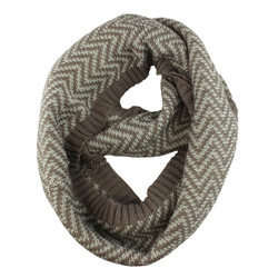 Woven Zigzag Infinity Scarf with Borders Brown and Mint