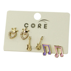Heart of Royalty, Electric Guitar, and Musical Notes Earrings Studs Gold