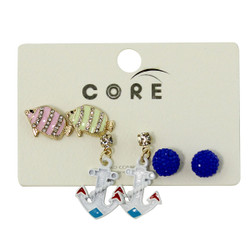 Cute Fish, Anchors, and Sparkling Ball Earrings Studs Silver