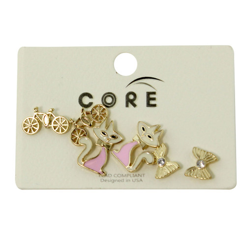 Bows Bikes and Kitties Earrings Studs Gold