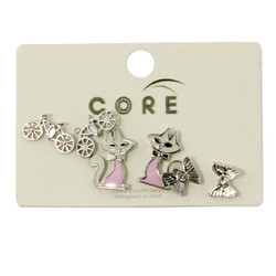 Bows Bikes and Kitties Earrings Studs Silver
