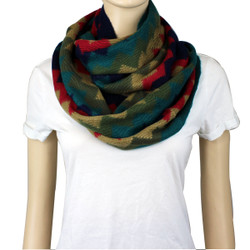 Soft Thin Wave Chevron Pattern Infinity Scarf Coral, Navy, Teal