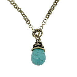 Tribal Teardrop Necklace Turquoise Blue Antique Gold