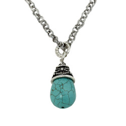 Tribal Teardrop Necklace Turquoise Blue Silver