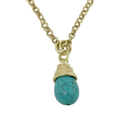 Tribal Teardrop Necklace Turquoise Blue Gold