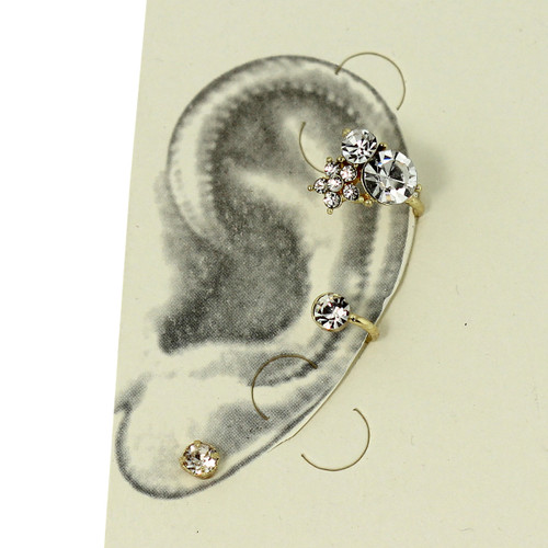 Rhinestone Star-Shaped Left Ear Cuff Set Gold