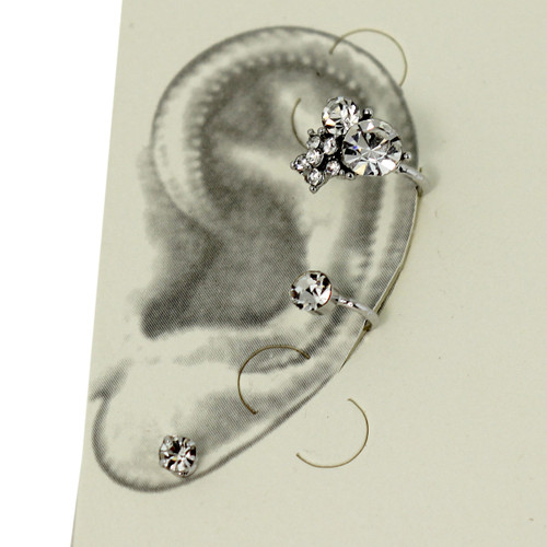 Rhinestone Star-Shaped Left Ear Cuff Set Silver