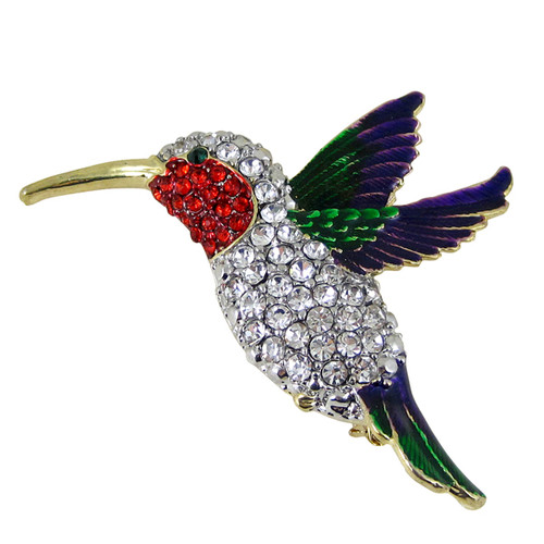 Flying Hummingbird Brooch Multicolor Sparkling