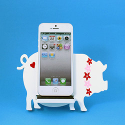 Pig Cell Phone Holder Wood Stand White