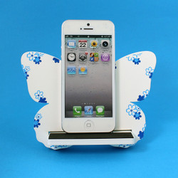 Butterfly Cell Phone Holder Wood Stand White