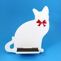 Cat Tablet / iPad Holder Wood Stand White